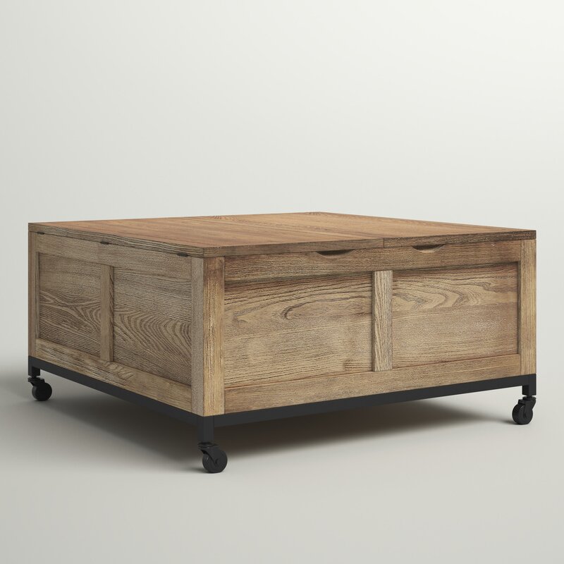 Living Room Furniture Rustic Style Wood Lift Top Coffee Table with Wheels