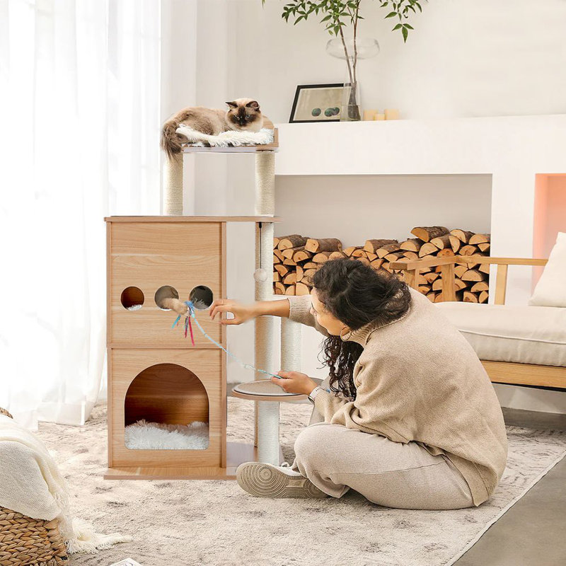 Wooden Custom Size Wooden Luxury Cat Tree Multi-Level Pet Climbing Scratcher