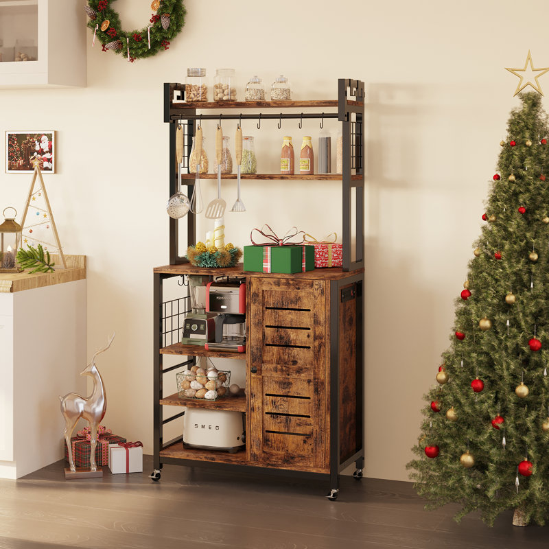6 Tier Kitchen Furniture Wooden Rolling Cart Baker Rack with Charging Station