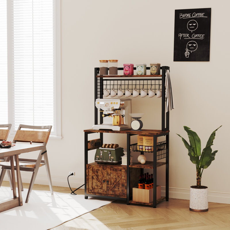Vintage 5 Tier Kitchen Backer Rack Cabinet with Microwave Compatibility