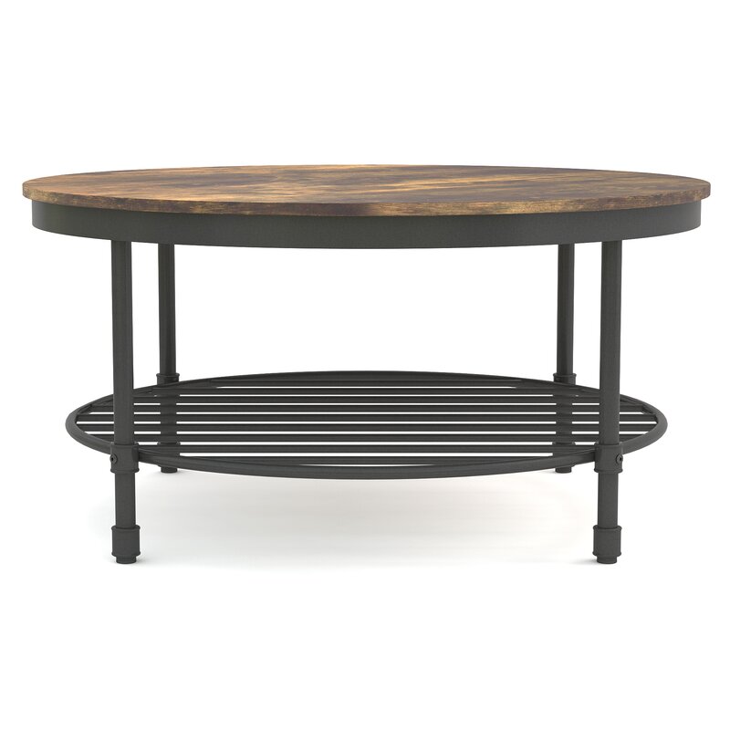 Modern Wood Top Round Coffee Table with Storage Shelf