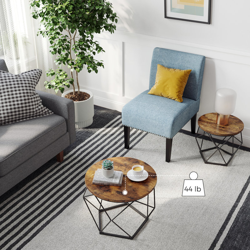 Metal Frame Nesting End/Side Table Round Top Coffee Table Set for Living Room 