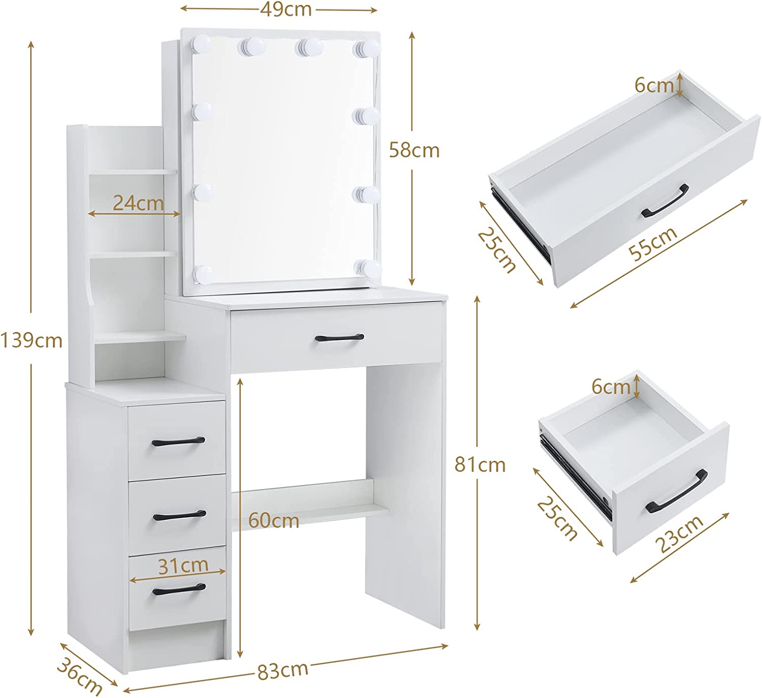 Modern Large Makeup Vanity Dressing Table Vanity Table Set with Lighted Mirror For Bedroom