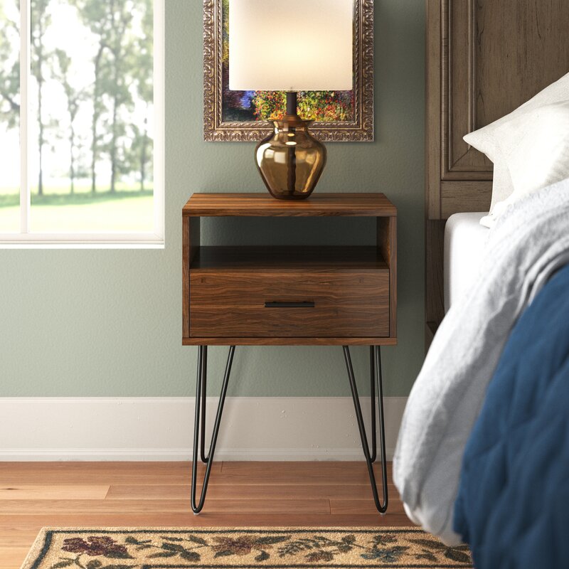 Dark Walnut Night Stand for Bedroom with Drawers