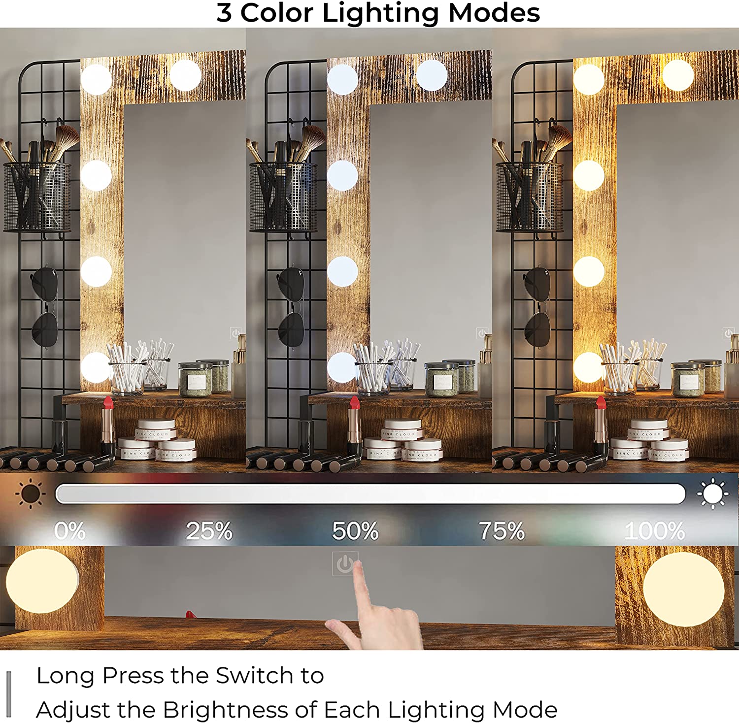 Makeup Vanities Desk Dressing Table with Lights And 5 Drawers 3 Lighting Modes Brightness Adjustable for Bedroom