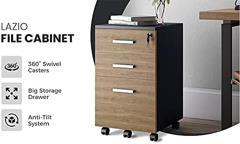 Wood Small Rolling File Cabinet with Locked for Home And Office 3 Drawer 