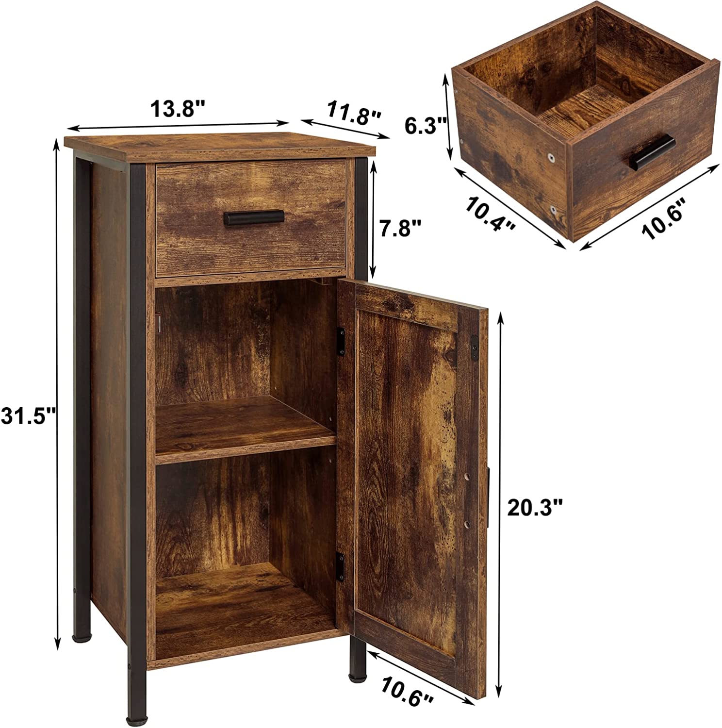 Floor Storage Cabinet Industrial Storage Cabinet with 2 Shelves Nightstand