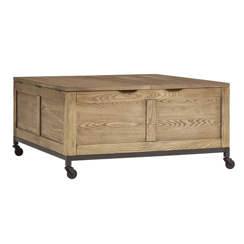 Living Room Furniture Rustic Style Wood Lift Top Coffee Table with Wheels