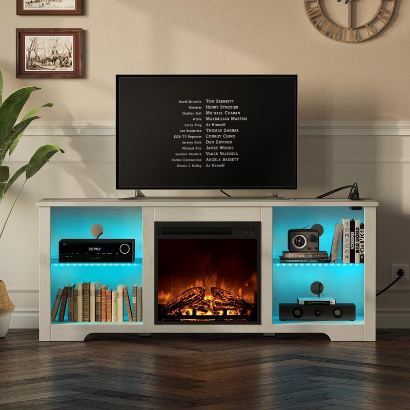 China Wholesale Modern Living Room Wooden TV Cabinet Fireplace Tv Stand with Charging Station