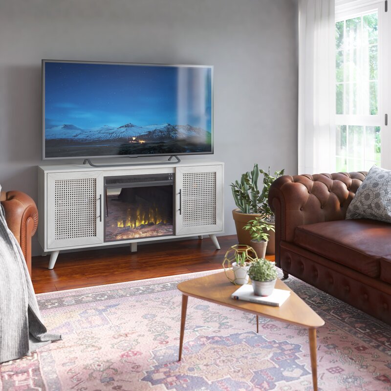 Living Room Cabinet Furniture Modern Style with Storage Wood TV Stand with Fireplace