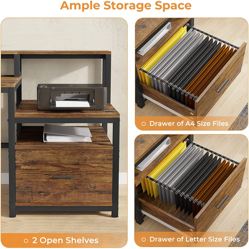 Home Office Wooden Computer Desk 66'' Large Computer Desk with Hutch, Storage Shelves