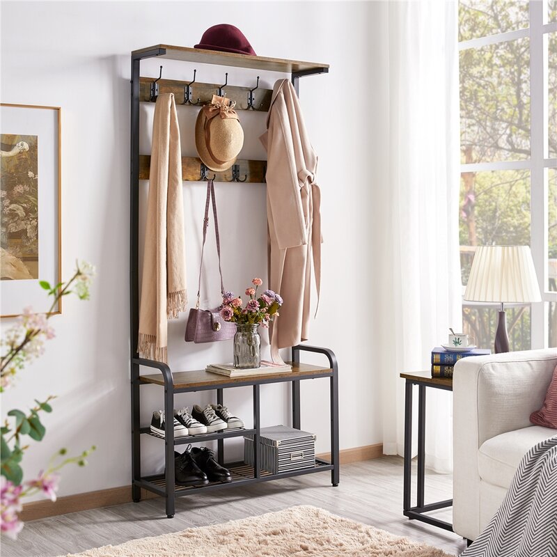 Novel Design Competitive Price Coat Rack with Shoe Iron Hall Tree with Bench And Shoe Storage