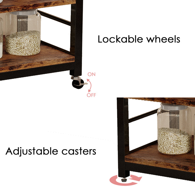 6 Tier Kitchen Furniture Wooden Rolling Cart Baker Rack with Charging Station