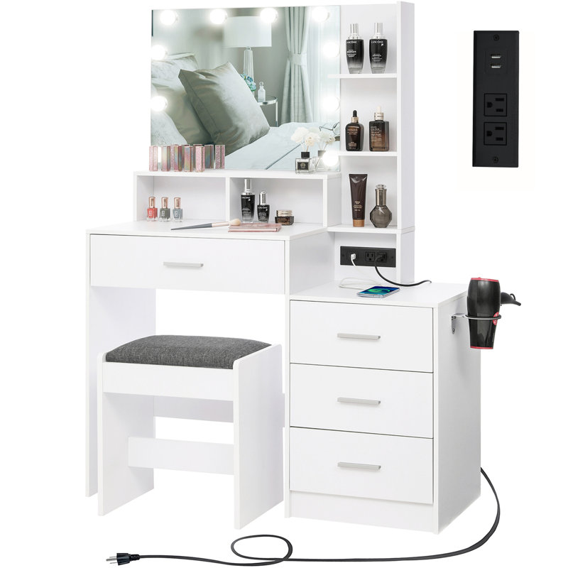 Modern Large Makeup Vanity Dressing Table Vanity Table Set with Lighted Mirror For Bedroom