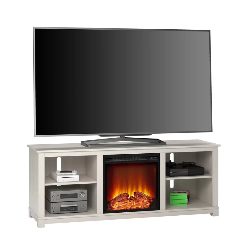 universal white oak tv stand in bedroom