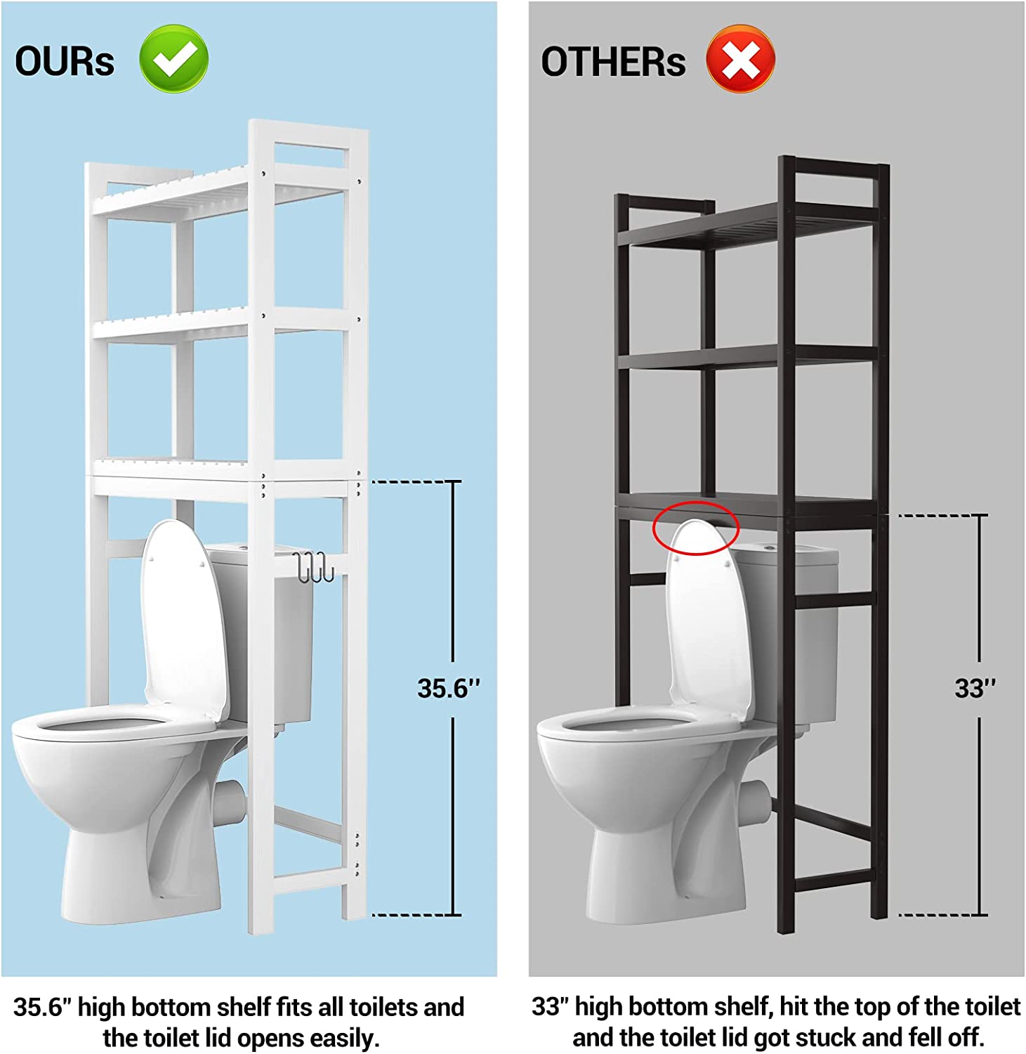 Over The Toilet Storage Rack Freestanding Bathroom Organizer Multifunctional Bathroom Toilet Cabinet with Adjustable Shelf