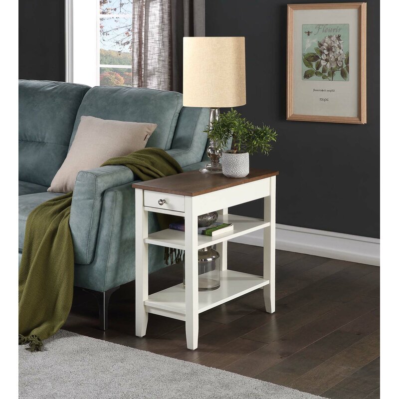 White End Table with Drawer for Living Room