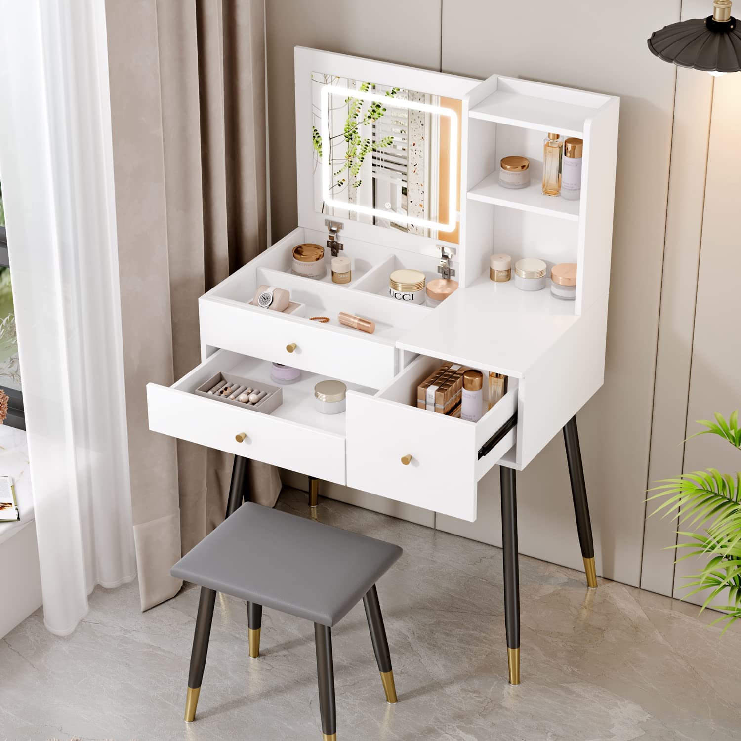 White Vanity Set Makeup Dressing Table Writing Desk with 2 Drawers