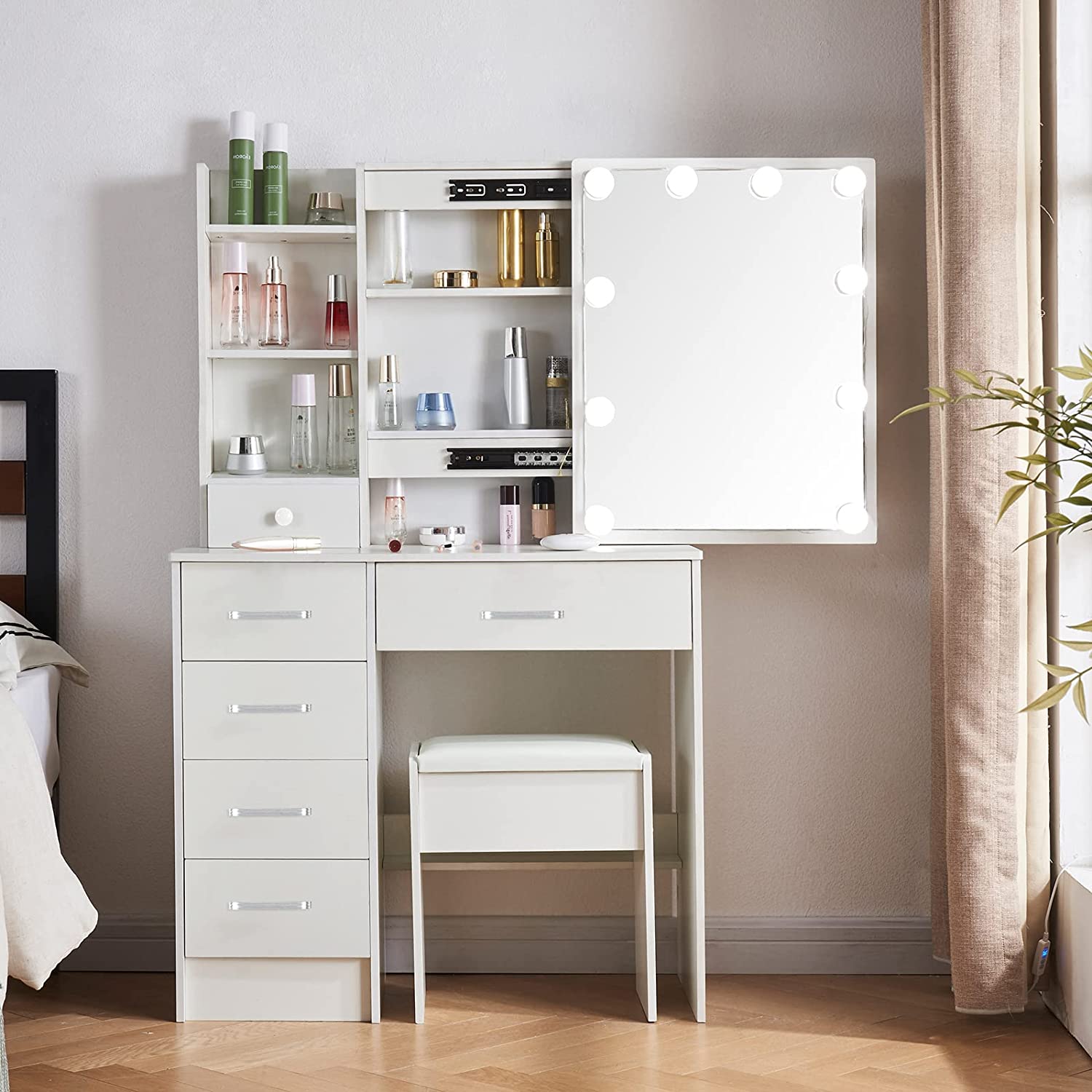 Dressing Table Vanity Desk with 10 LED Lighted Mirror for Bedroom Makeup Vanities