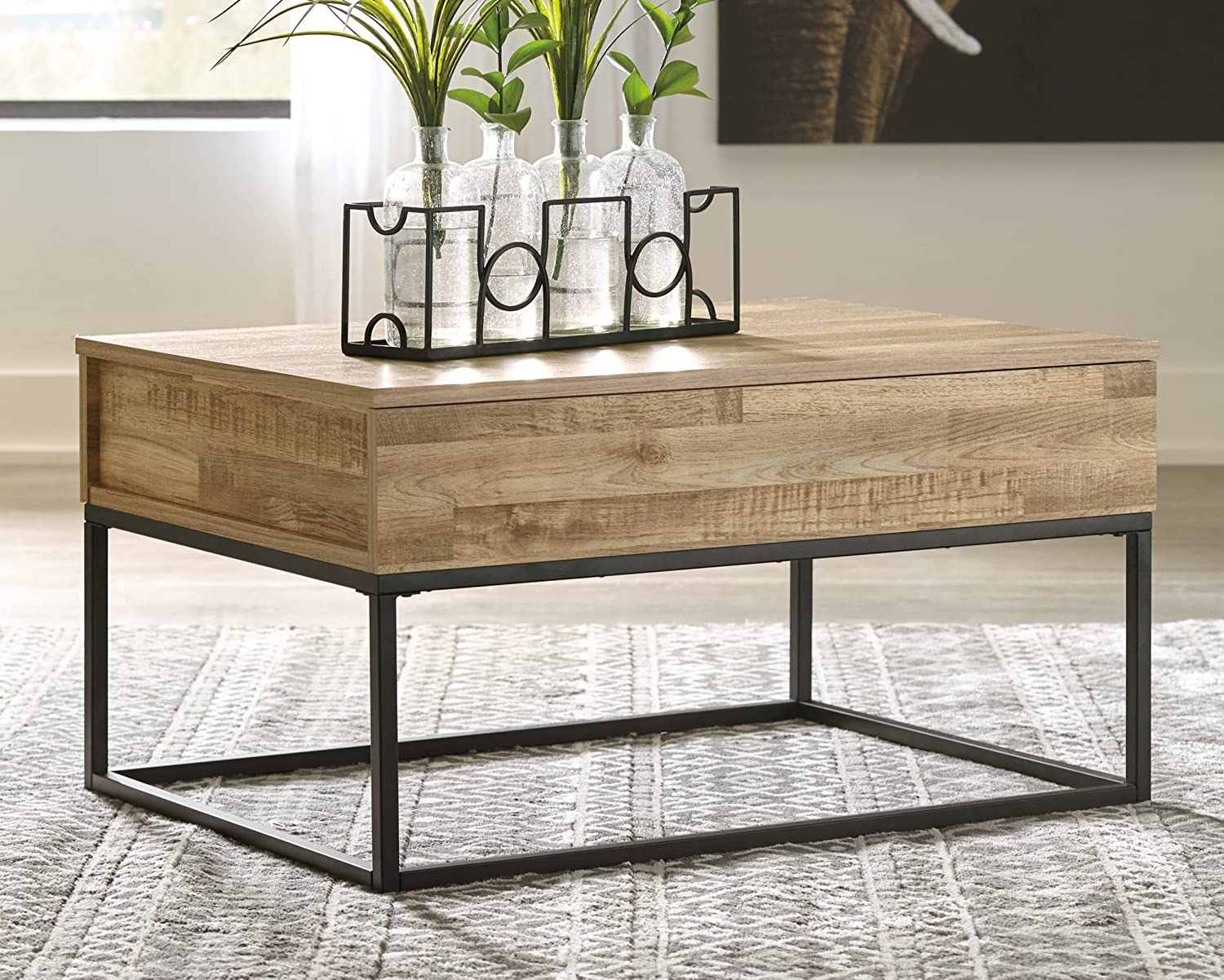 Signature Design by Ashley Gerdanet Rustic Rectangular Lift Top Coffee Table with Storage