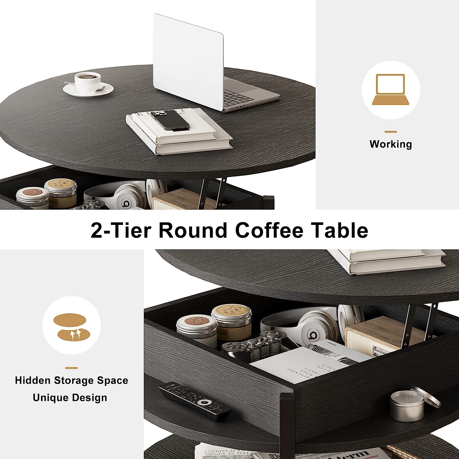 Wholesale Round Lift Top Coffee Table with Storage And Hidden Compartment for Living Room