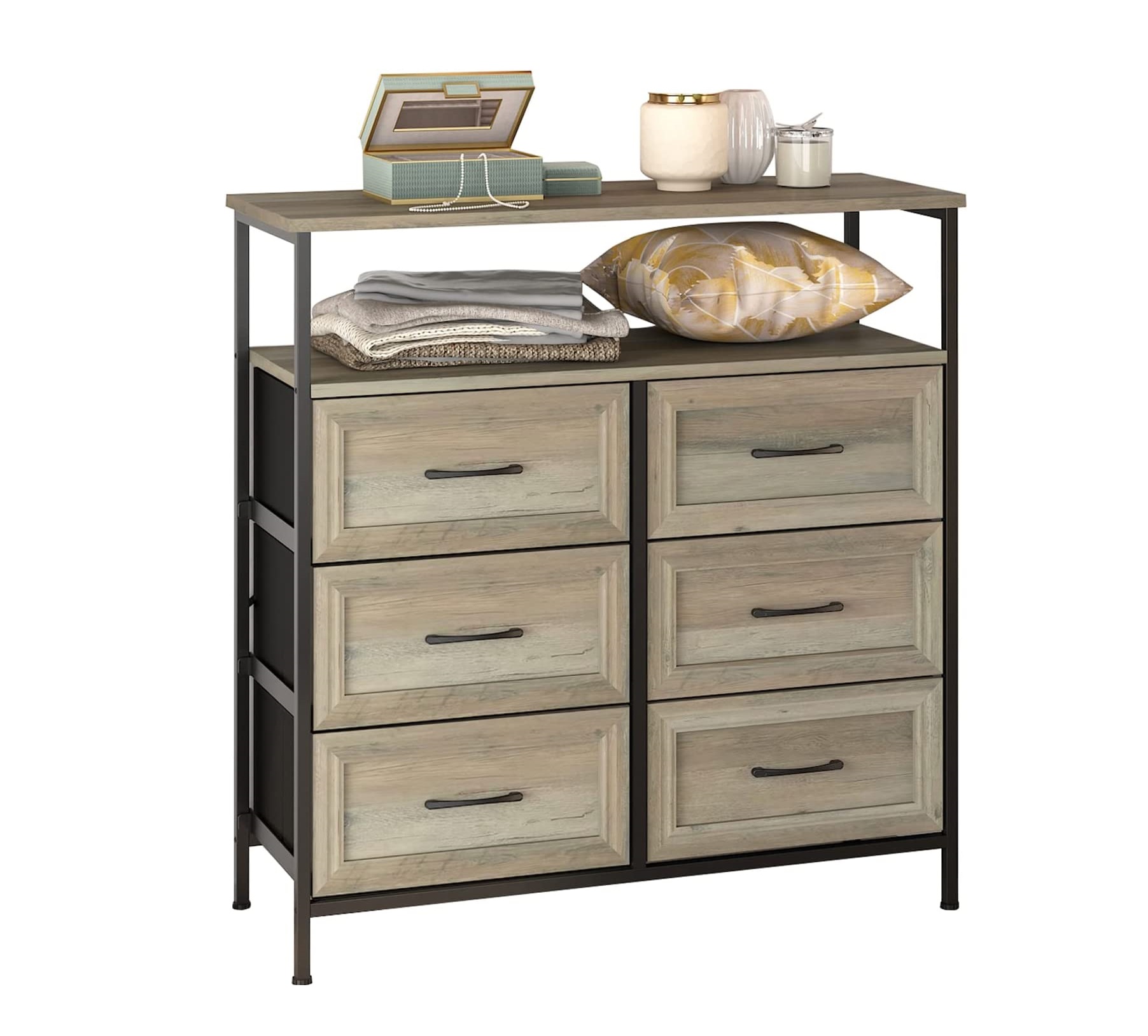 6 Drawer Dresser for Bedroom Rustic Wood Dresser with Shelves Chest of Drawers