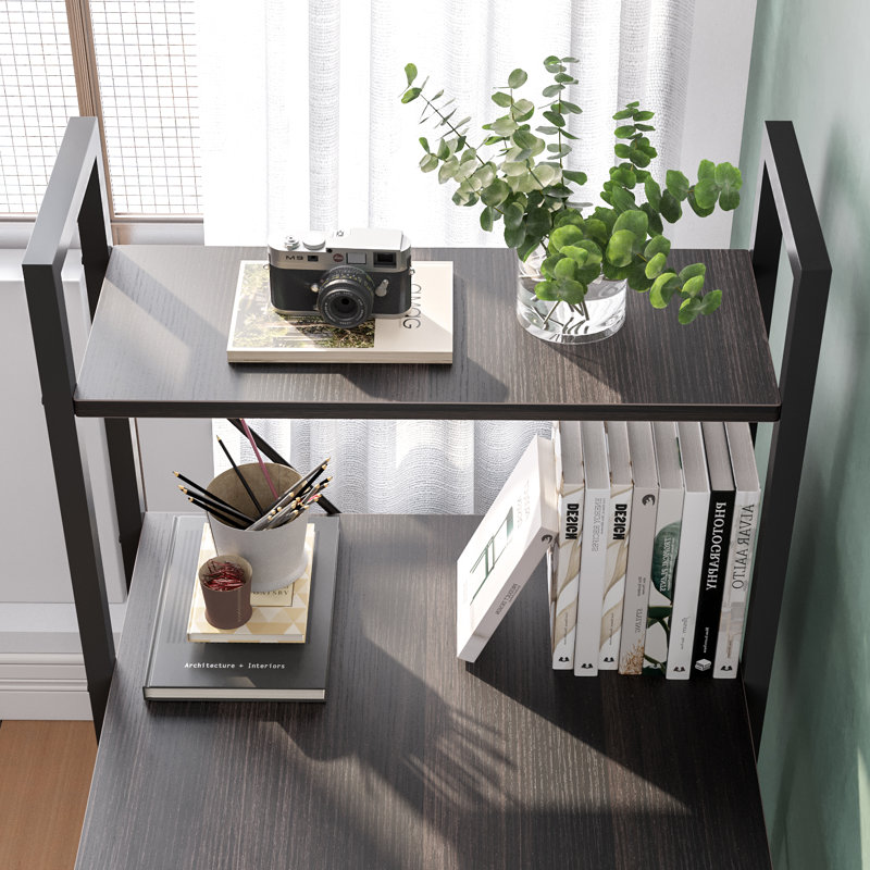 Wood Modern L-Shaped Corner Table Home Top PC Gaming Executive Office with Bookcase Standing Computer Desk