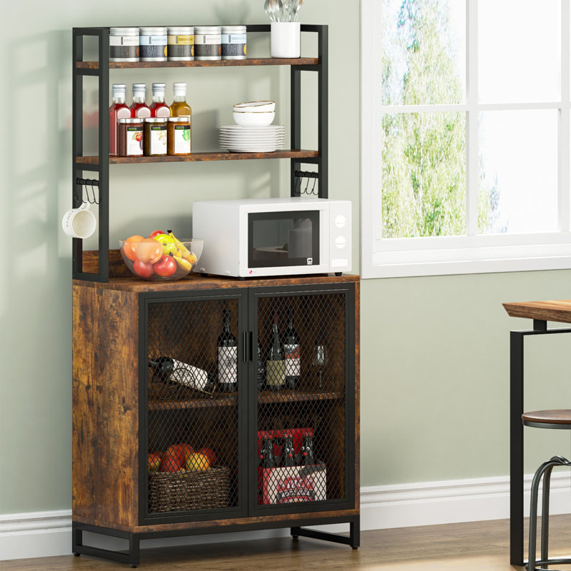 Bakers Rack with Coffee Bar with Wire Basket, Kitchen Storage Rack with 5 Tiers Microwave Stand