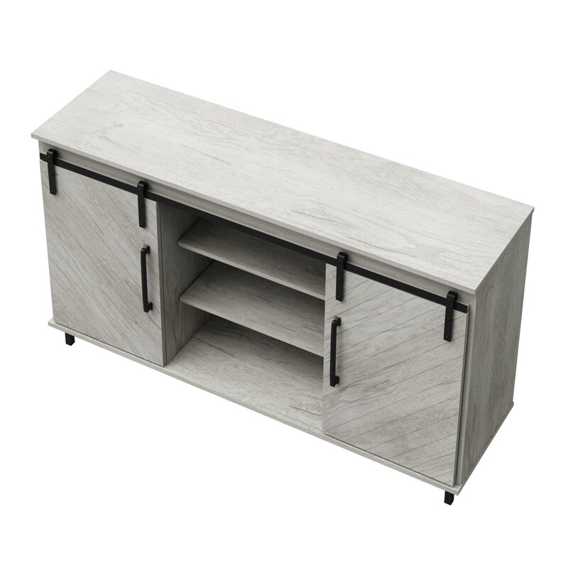 vintage grey wash sliding barn door tv stand