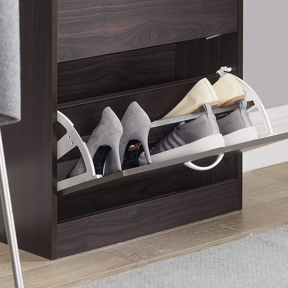 Brown 2 Flip-Drawers Freestanding Rotating Shoe Rack Organiazer Shoe Storage Cabinet