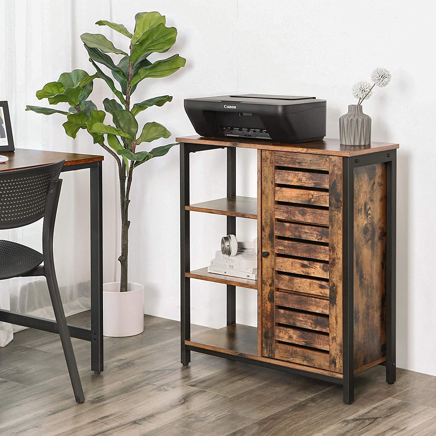 Living Room Cabinet Storage Cabinet Accent Side Cabinet with Shelf Cupboard with Louvered Doors