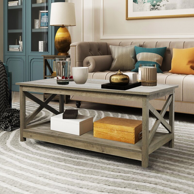 Light Wood Rectangle Grey Coffee Table