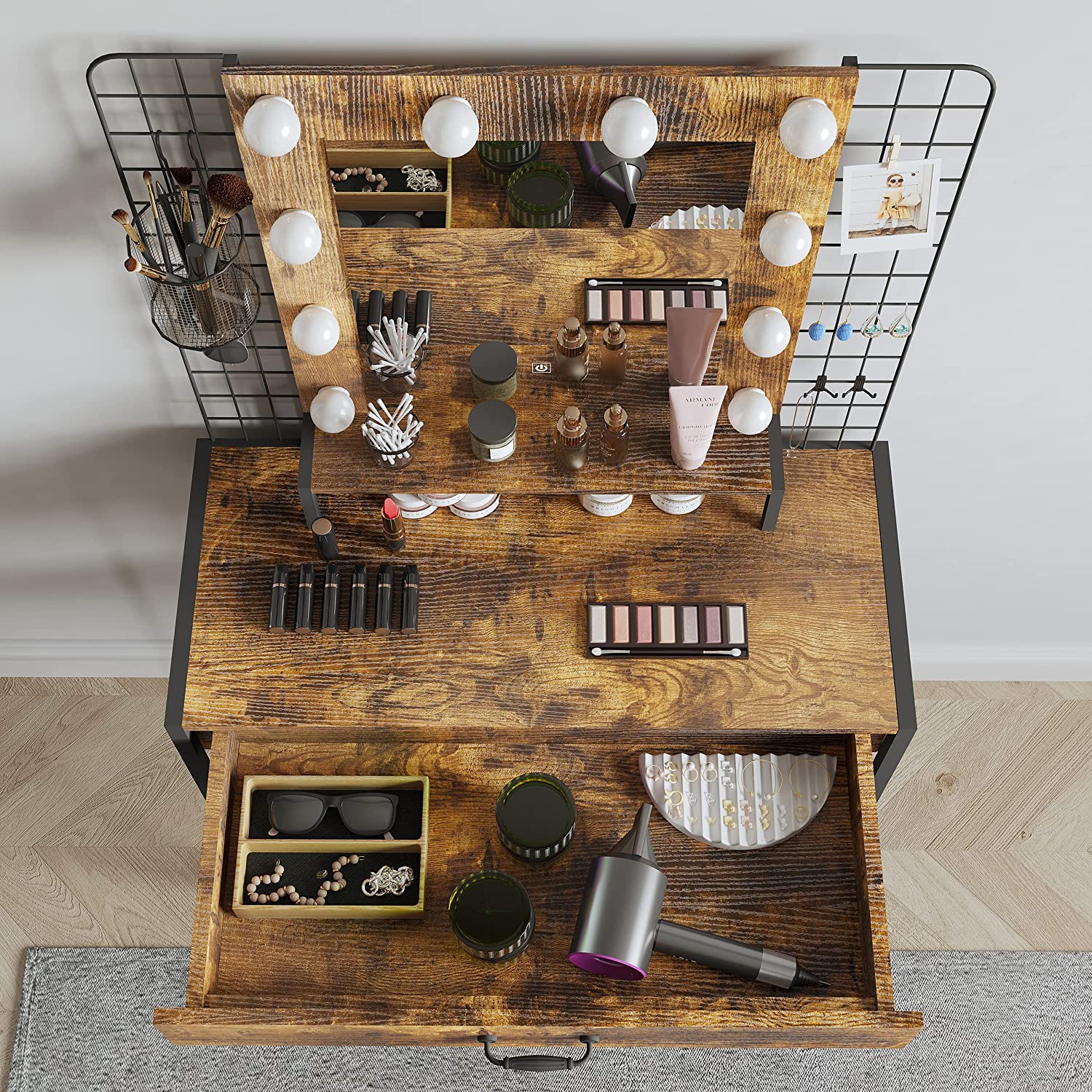 Makeup Vanities Desk Dressing Table with Lights And 5 Drawers 3 Lighting Modes Brightness Adjustable for Bedroom