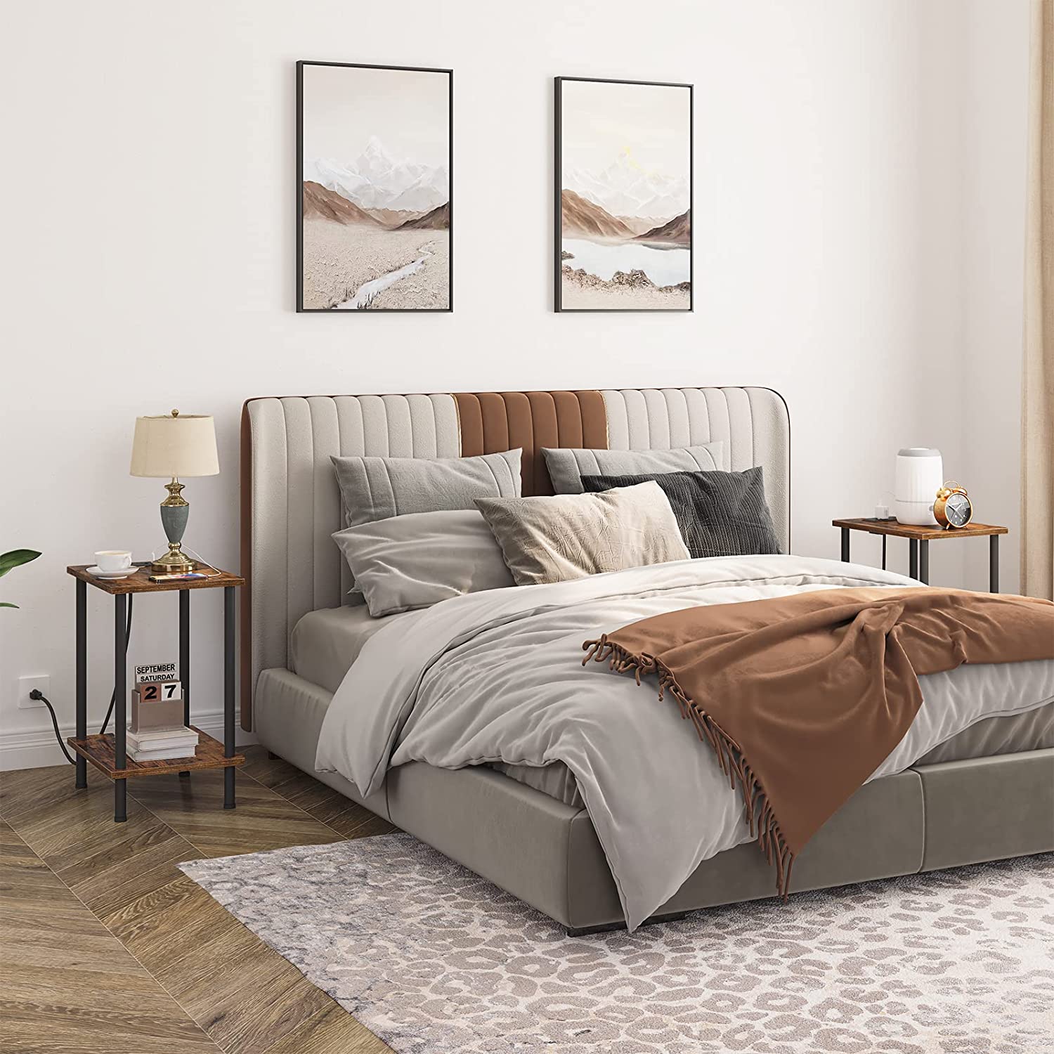 Side Table End Tables Nightstand Set 2 with USB Ports