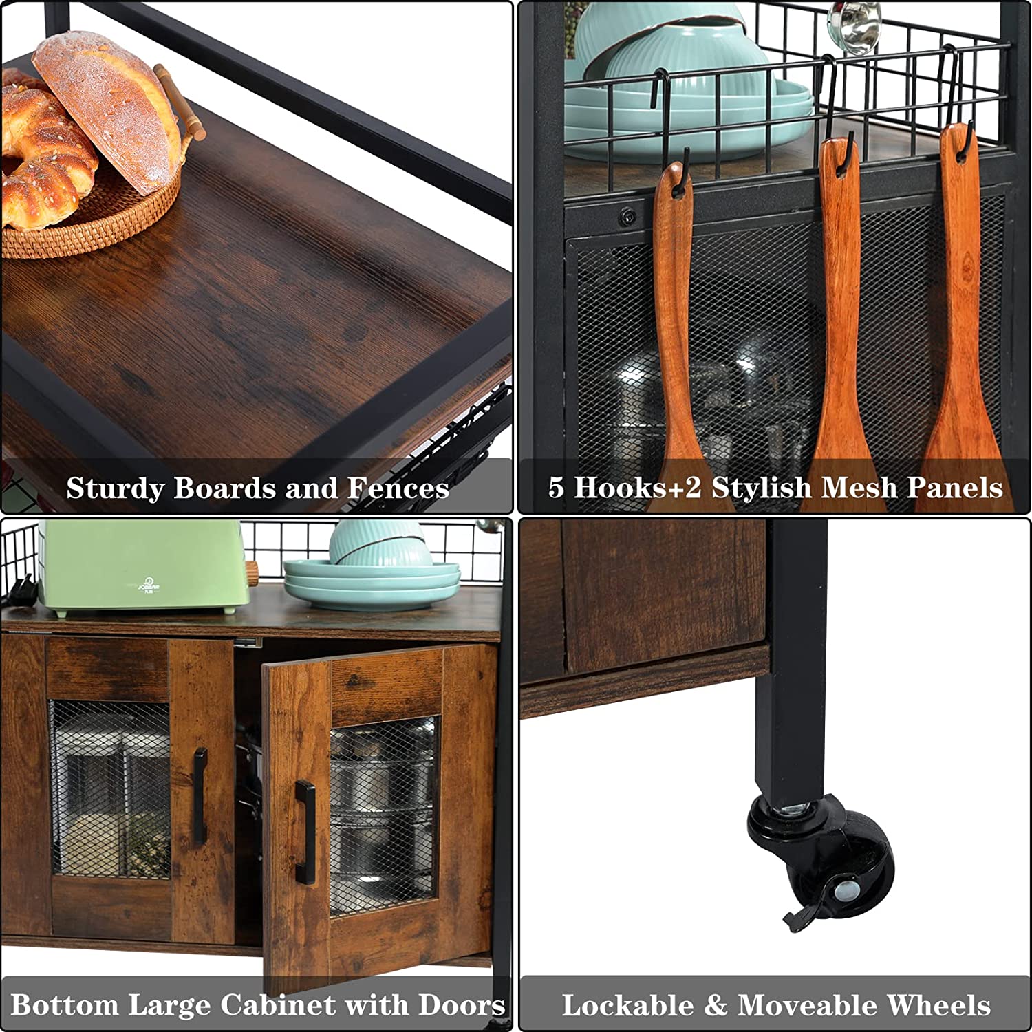 Kitchen Island Microwave Cart Stand Kitchen Trolley with Storage Cabinet Drawer Bar Cart Rolling Coffee Cart Home Bakers