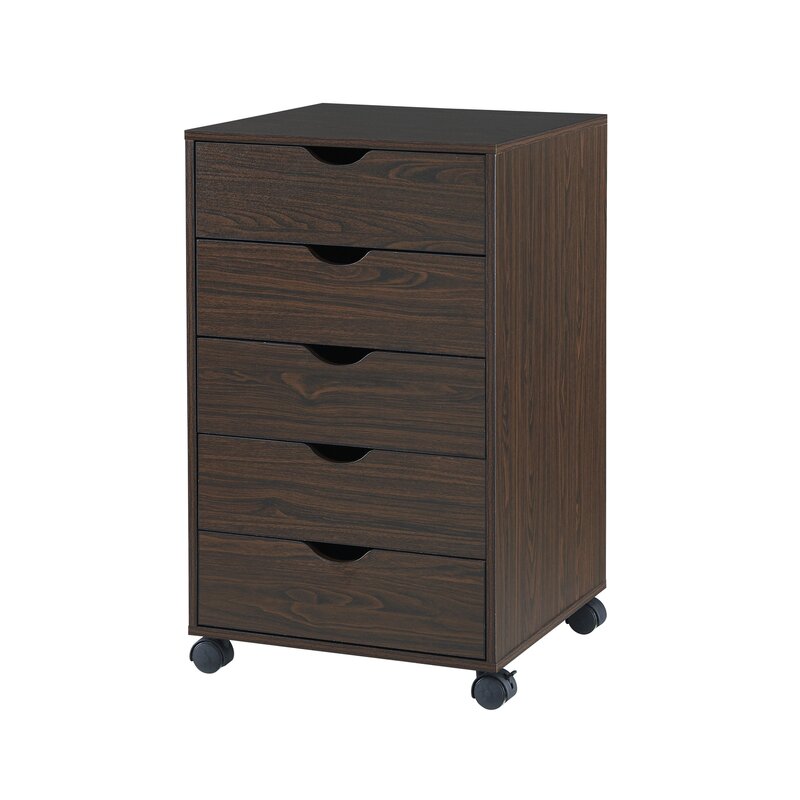 Mobile Wooden 5 Drawer Office/Home Storage File Cabinet