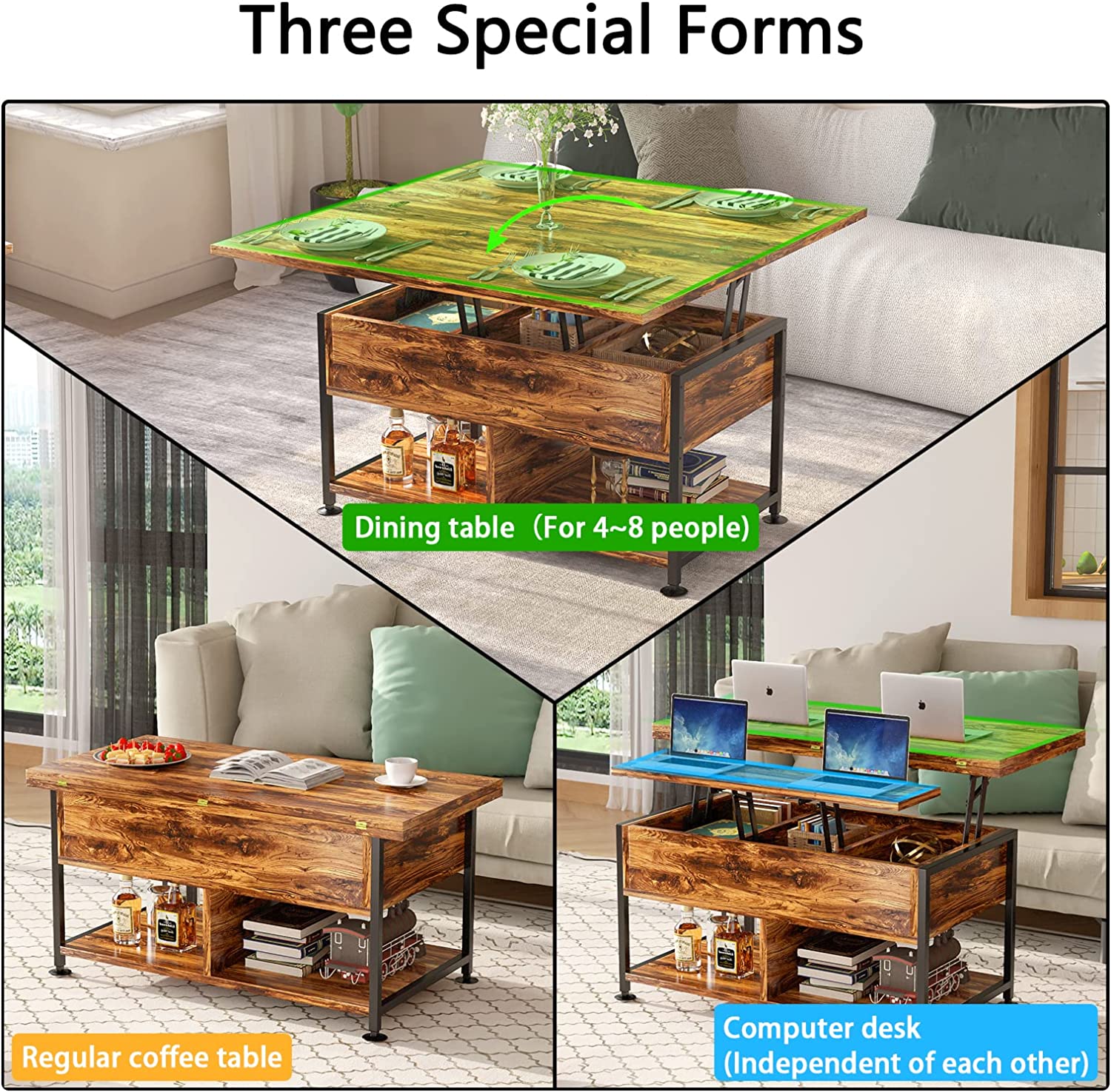 Lift Top Coffee Table 3 in 1 Multi-Function Coffee Table with Storage 