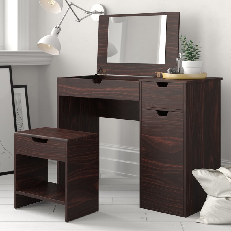 Wood Foldable Vanity Table Cheap for Bedroom with Chair