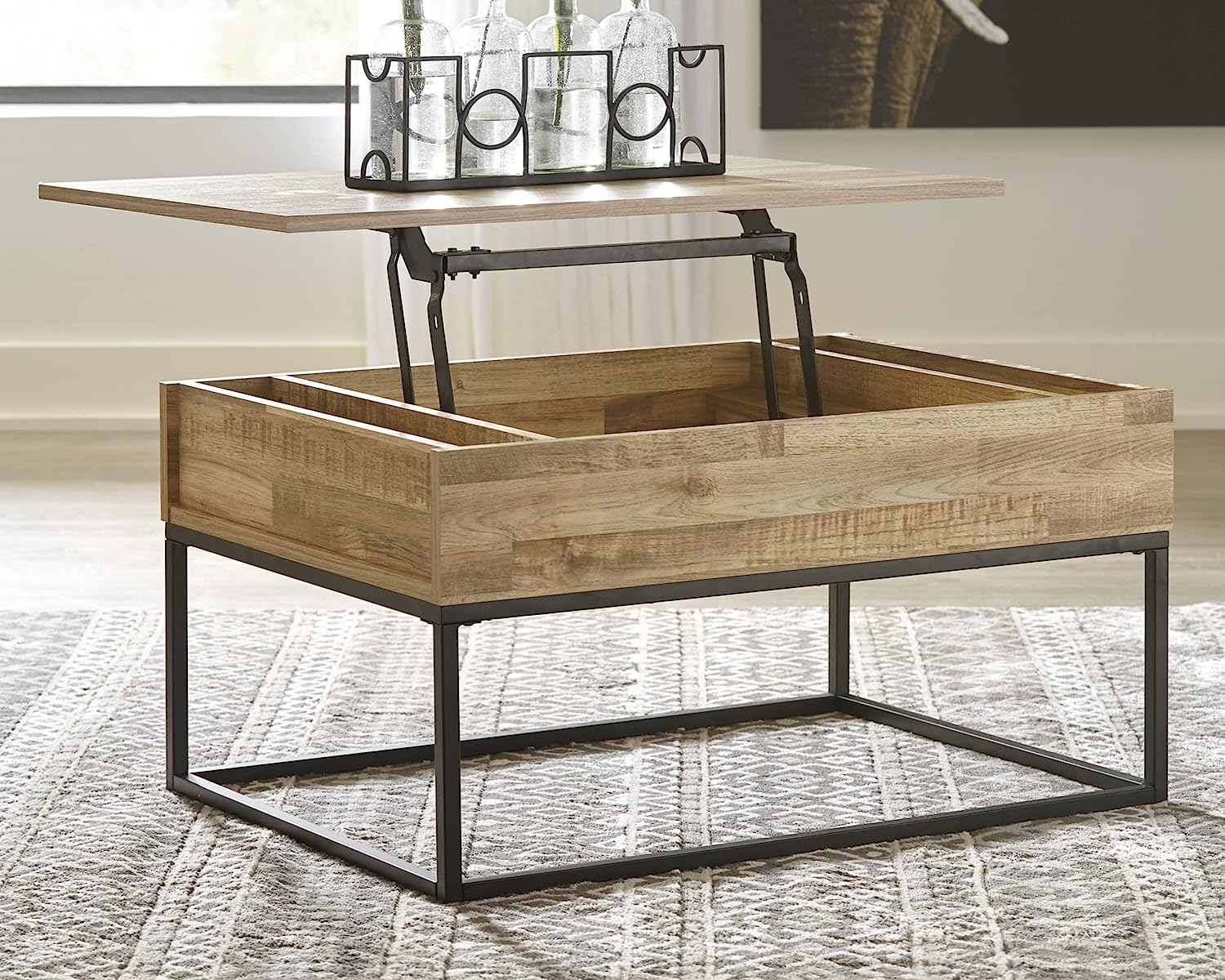 Signature Design by Ashley Gerdanet Rustic Rectangular Lift Top Coffee Table with Storage