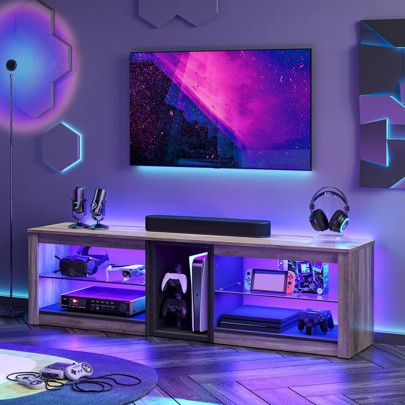 New Design Modern High Gloss TV Cabinet Living Room Furniture Wood TV Display Stand with Led Light Glass Shelf