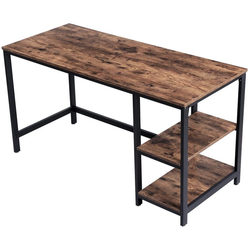 Office Desk with 2-Tier Storage Shelves Computer Desk Modern Workstation Study Working Writing Desk