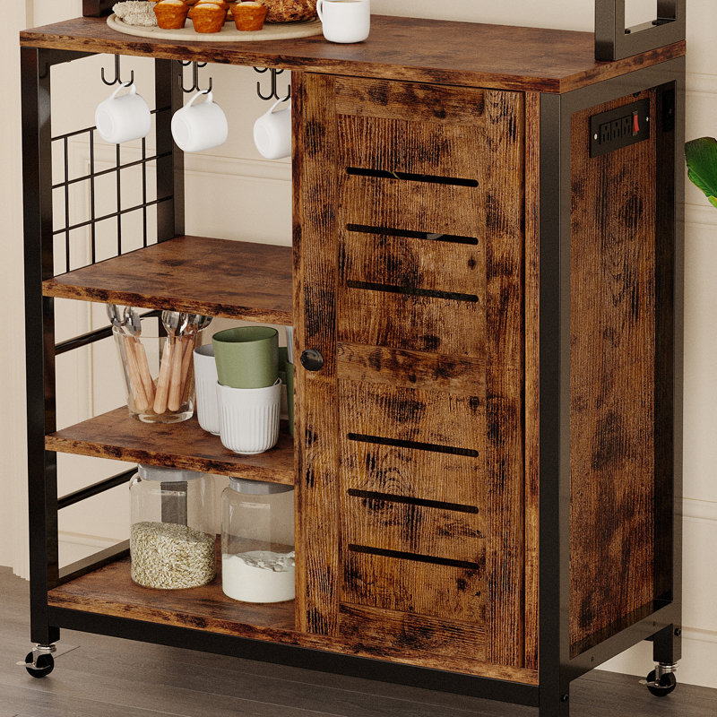 6 Tier Kitchen Furniture Wooden Rolling Cart Baker Rack with Charging Station