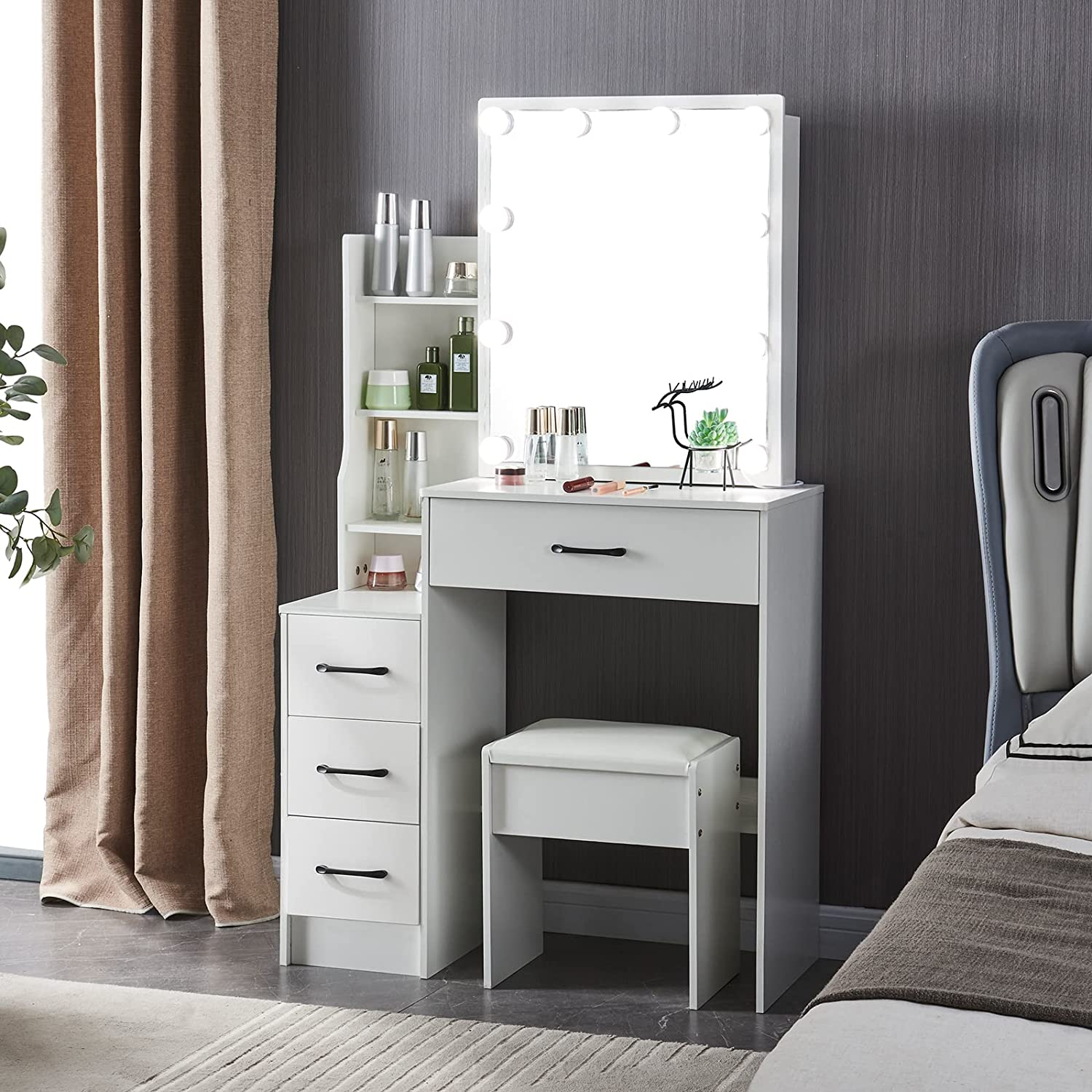 Modern Large Makeup Vanity Dressing Table Vanity Table Set with Lighted Mirror For Bedroom