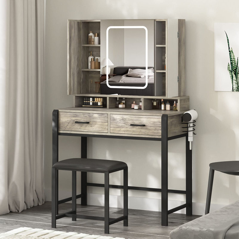 Simple Dressing Table Stand Frame Folding Make Up with Mirror and Charging Station