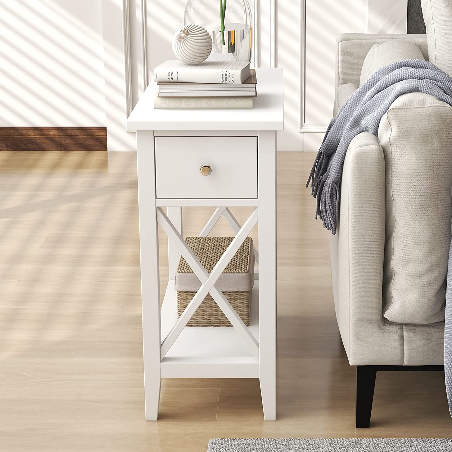 Nightstand Modern End Side Table with 3 Drawers