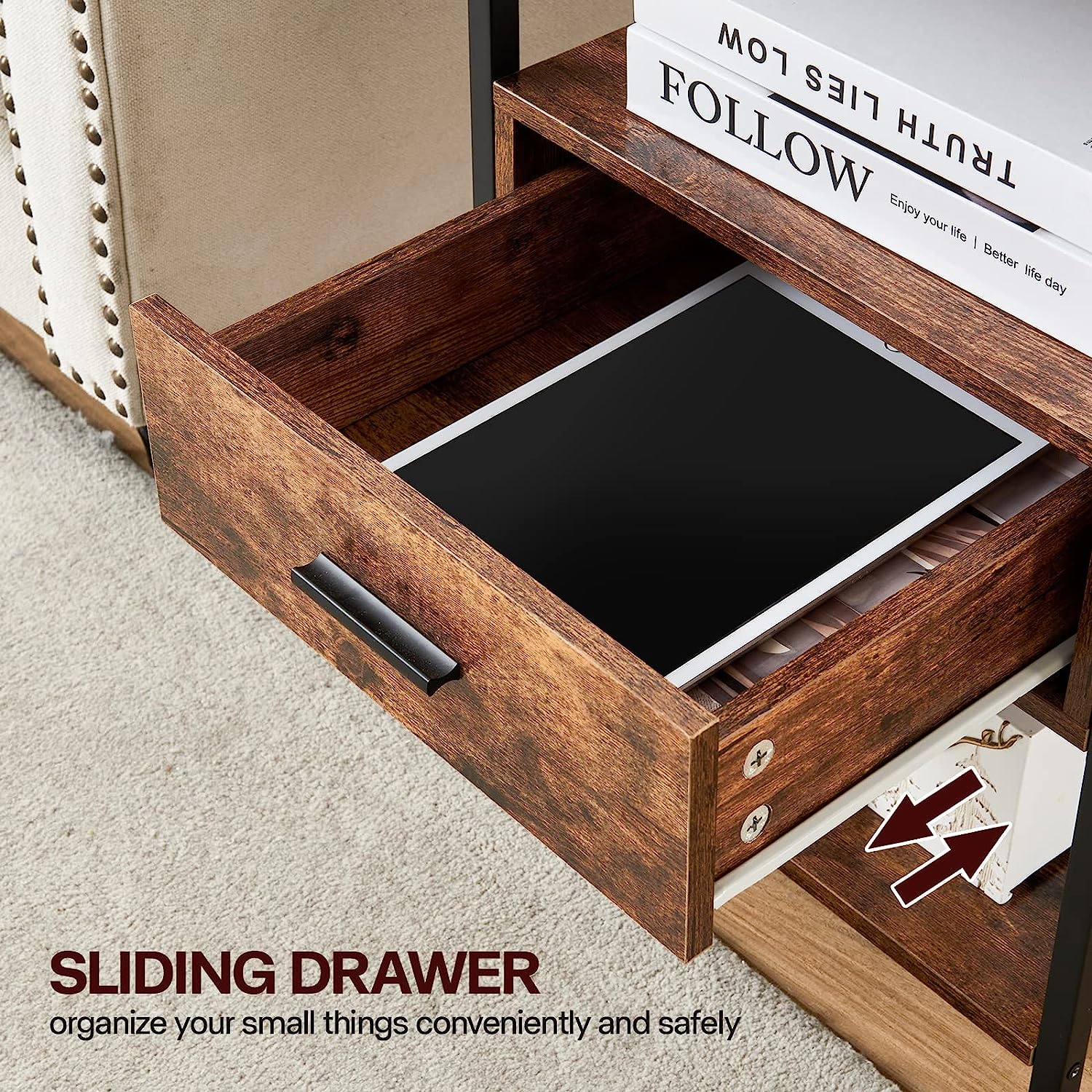Bedside Tables with Storage Shelf & Drawer End Table with 2 USB Ports And 2 Outlets Nightstand for Bedroom Living