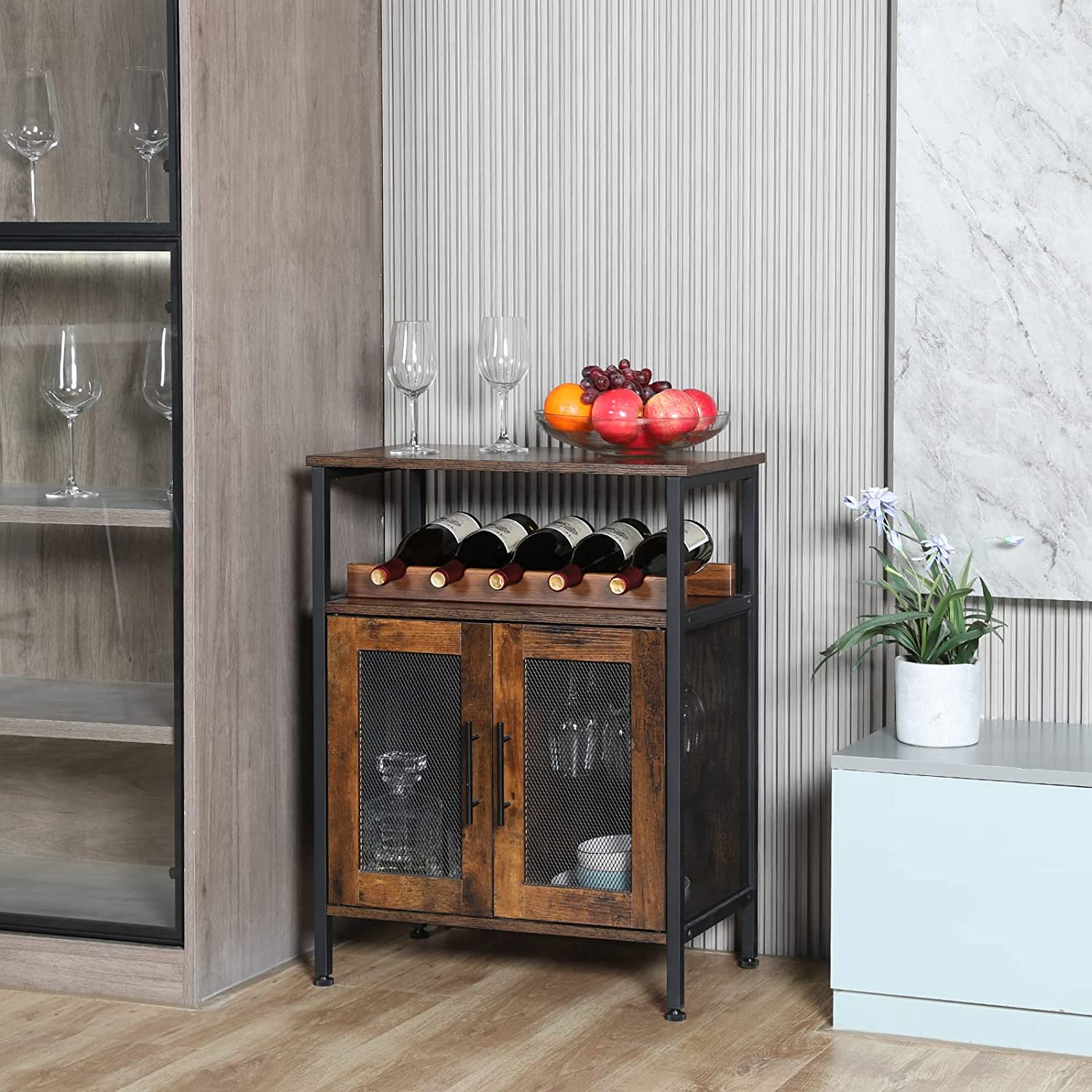 Living Room Furniture Wine Bar Rack Buffet Cabinet Wine Rack Coffee Bar Cabinet with Glass Holder