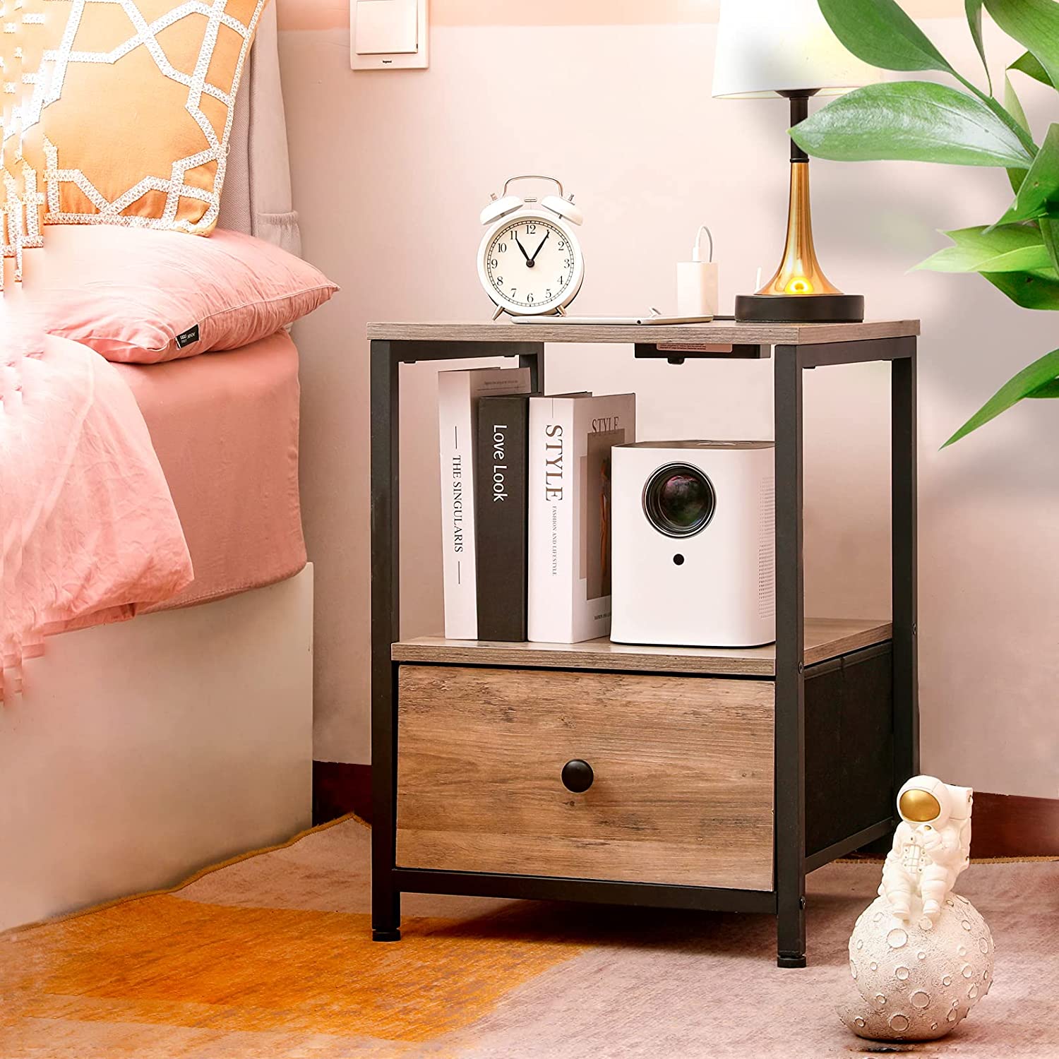 End Tables Set of 2 Nightstands with Storage with Charging Station