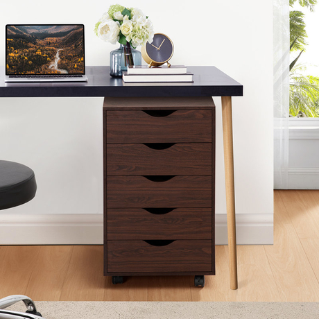 Mobile Wooden 5 Drawer Office/Home Storage File Cabinet