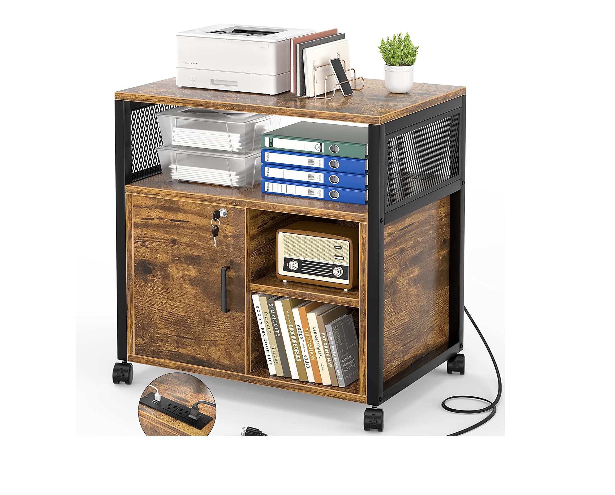 File Cabinet Locking Office Filing Cabinets with Socket And USB Charging Port